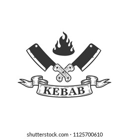 Kebab. Emblem template with crossed meat cleaver. Design element for emblem, sign, poster, flyer, banner. Vector image