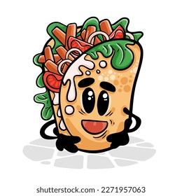 Kebab. Funnny cartoon character. Vector isolated background 