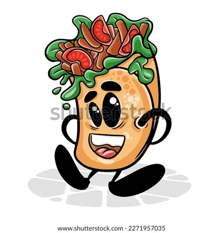Kebab. Funnny cartoon character. Vector isolated background 