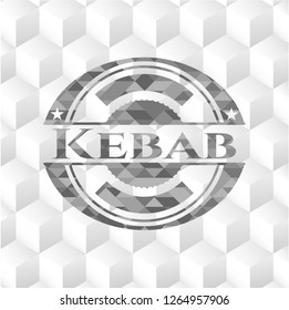 Kebab grey badge with geometric cube white background