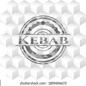 Kebab grey emblem with geometric cube white background. 