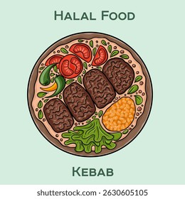 Kebab Halal é um delicioso prato com carne marinada, tipicamente grelhada em espetos, preparado de acordo com as leis dietéticas islâmicas