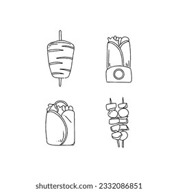 kebab hand drawn doodle illustrations vector set