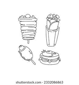 kebab hand drawn doodle illustrations vector set