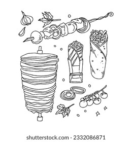 kebab hand drawn doodle illustrations vector set