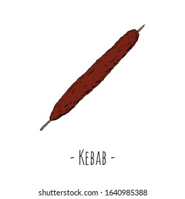 Kebab. Hand-drawn illustration. Isolated object on a white background. Vector.