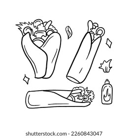 vector de ilustraciones del doodle de la mano kebab
