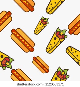 Kebab and hotdog fast food pattern design vector.