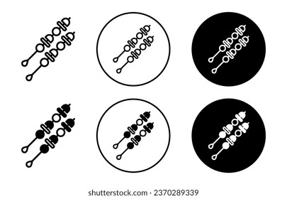 icono kebab. conjunto de símbolos kebab de carne asada y cordero de carne asada. Señal del vector del patinaje de parrilla Satay Kabab. Logo de la línea kebab de shashlik marinado
