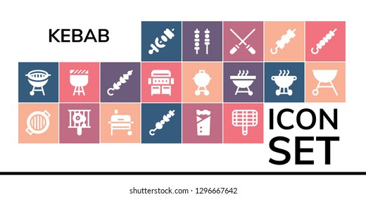  kebab icon set. 19 filled kebab icons. Simple modern icons about  - Skewer, Bbq, Grill, Brochette, Kebab, Barbecue, Skewers