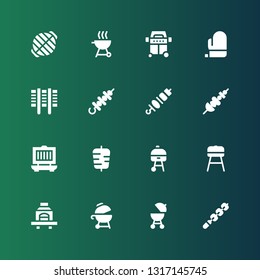 kebab icon set. Collection of 16 filled kebab icons included Skewer, Barbecue, Grill, Kebab, Brochette, Mitt