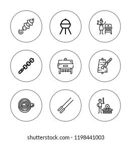 Kebab icon set. collection of 9 outline kebab icons with barbecue, bbq, grill, kebab icons. editable icons.