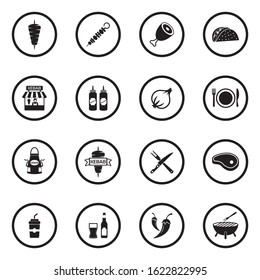 Kebab Icons. Black Flat Design In Circle. Vector Illustration.