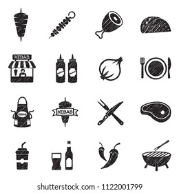 Kebab Icons. Black Scribble Design. Vector Illustration.