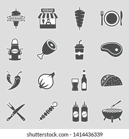 Kebab Icons. Sticker Design. Vector Illustration.