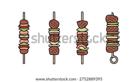 Kebab Line art vector set creative modern abstract color