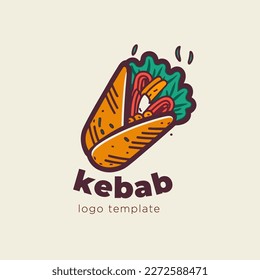 Plantilla de logotipo de Kebab. Ilustración vectorial de comida rápida. Ilustración vectorial. estilo plano de dibujos animados