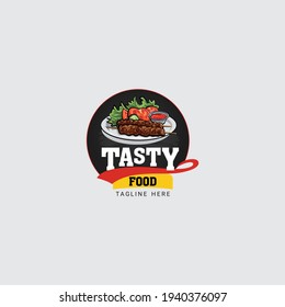 Plantilla de logotipo de Kebab. Kebab o shashlik. Ilustración del vector
