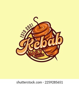 kebab logo typography, lettering, handwriting vector illustration. Doner kebab logo templates. Vector creative labels for Turkish and Arabian fast food restaurant.