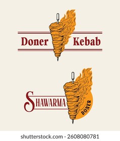 kebab logo typography, vector illustration. Doner kebab logo templates.Shawarma logo Vector creative for Turkish and Arabian fast food restaurant.