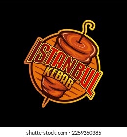 kebab logo vector emblem for shawarma cafe. Doner kebab logo template illustration. traditional turkish and arabic food, emblem, badge, icon, sign, symbol, business branding, circle 