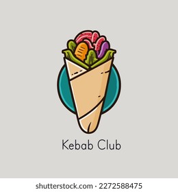 Kebab logo. Vector illustration of a kebab sandwich. cartoon flat style