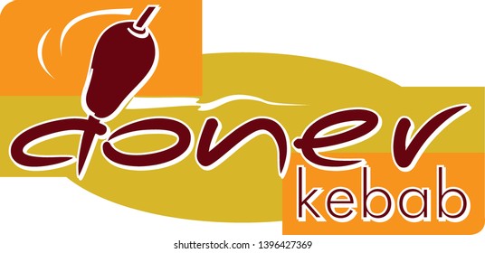 Kebab logos. Vector kebab badges with traditional eastern grill dishes on retro wooden background.