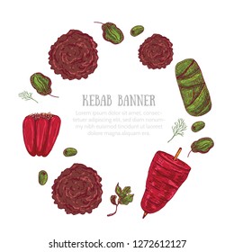 Kebab menu in hand drawn style. Sketch fast food banner
