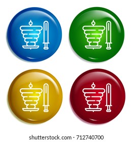 Kebab multi color gradient glossy badge icon set. Realistic shiny badge icon or logo mockup