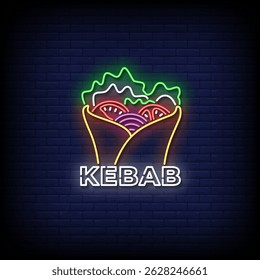 kebab neon sign with brick wall background vector