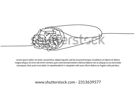 Kebab one continuous line design. Restaurant food menu design concept. Decorative elements drawn on a white background.