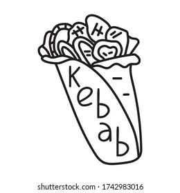 Kebab. Outline vector hand drawn illustration. Concept for cafe, restaurant.