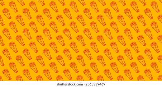 Kebab Pattern background. burrito pattern background. shawarma pattern background. Rolled Sandwich doodle illustration pattern.