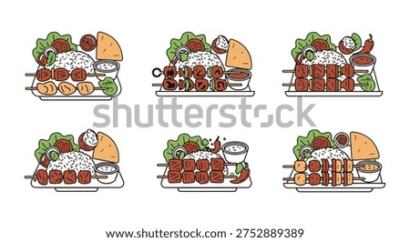Kebab Platter Line art vector colorful modern abstract