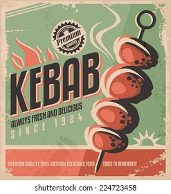 Kebab retro poster design concept. Promotional ad design for grilled food on old paper texture.