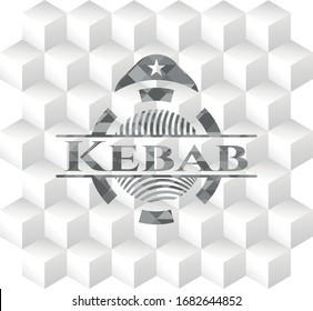Kebab retro style grey emblem with geometric cube white background
