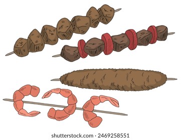 Kebab set food graphic color isolated sketch illustration vector
