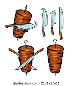 Kebab set. Turkish street food design elements. Vector illustration