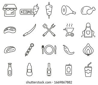 Kebab oder Kebab Shop Icons Black & White Thin Line Set Big