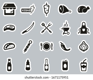 Kebab oder Kebab Shop Icons Black-White Sticker Set Big