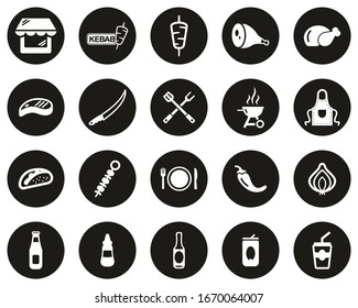 Kebab oder Kebab Shop Icons White on Black Flat Design Circle Set Big