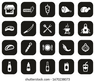 Kebab oder Kebab Shop Symbole Weiß auf Schwarz Flat Design Set groß