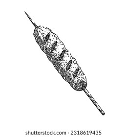 comida con brochetas de kebab dibujada a mano. carne, parrilladas, cocina de pollo, parrilladas tradicionales, deliciosa brocheta kebab de comida vectorial. ilustración negra aislada