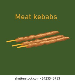 Kebab skewers isolated on green. Vector illustration.