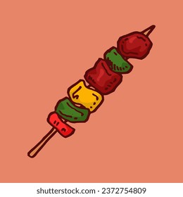 bistec kebab de estilo pintado a mano y colorido. ilustración vectorial.