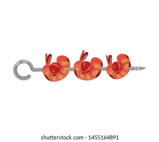 Kebab from three shrimp. Vector illustration on white background.