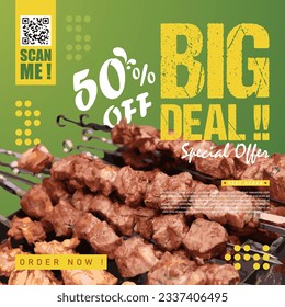 Kebab turkish food promotion social media post template vector