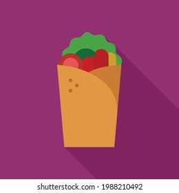 Icono del vector kebab en estilo plano. El kebab suele estar hecho de cordero y carne de res, varios platos de carne con brochetas de Turquía. El icono de ilustración vectorial se puede utilizar para una aplicación, sitio web o parte de un logotipo