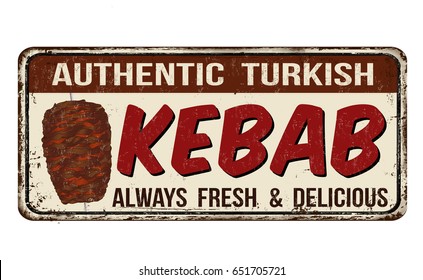 Kebab vintage rusty metal sign on a white background, vector illustration