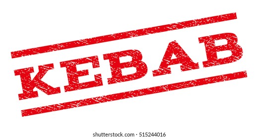 Kebab watermark stamp. Text caption between parallel lines with grunge design style. Rubber seal stamp with scratched texture. Vector red color ink imprint on a white background.